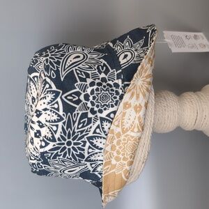 Reversible Bucket Hat - blue or buttery tan mandala print